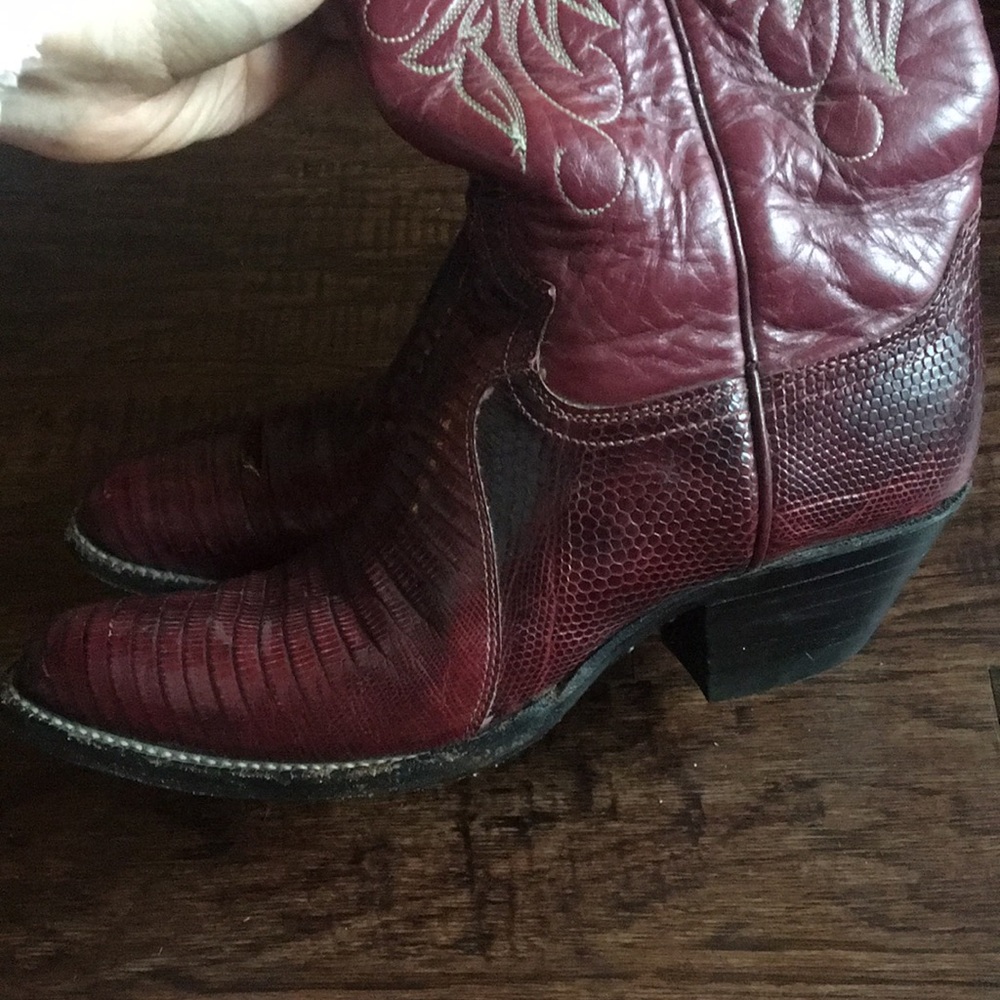 Red Cowboy Boots Ropers Lizard Roper - Picture 12 of 14